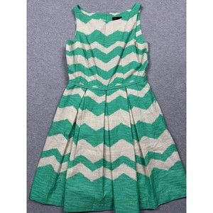 Just Taylor Sleeveless Dress Womens 4 Teal Taupe Stripe Back Zip Lined Dress Y2K